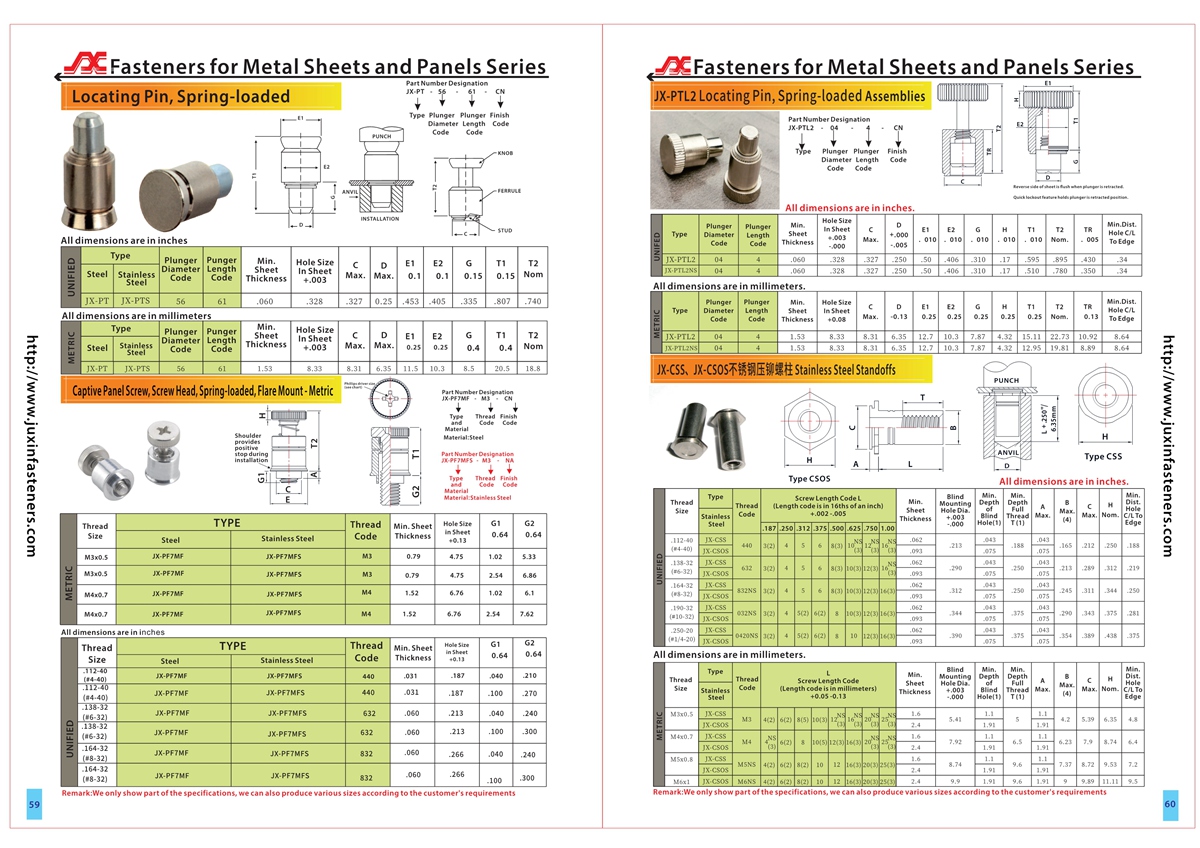 Locating Pin, Spring-loaded – Types PT-59-T10-CN