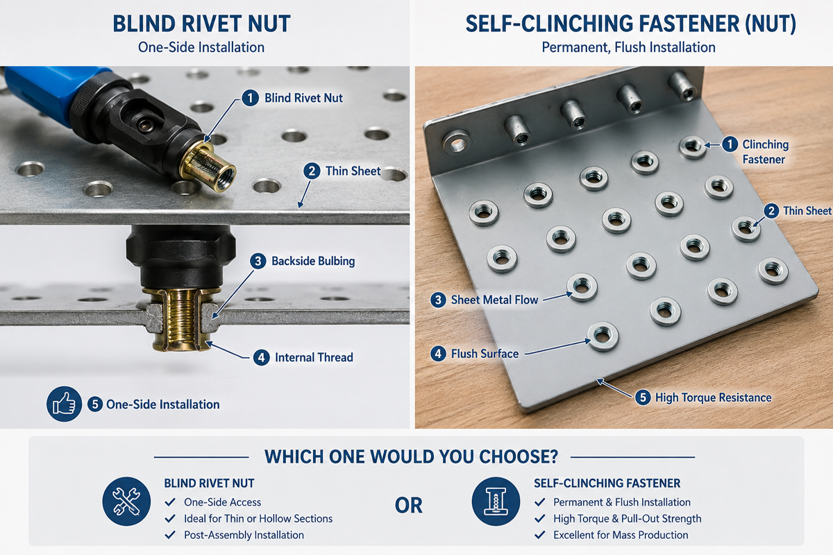 Blind Rivet Nuts vs Self-Clinching Fasteners: Which Fastening Solution Is Better for Thin Sheet Metal Assemblies?cid=96