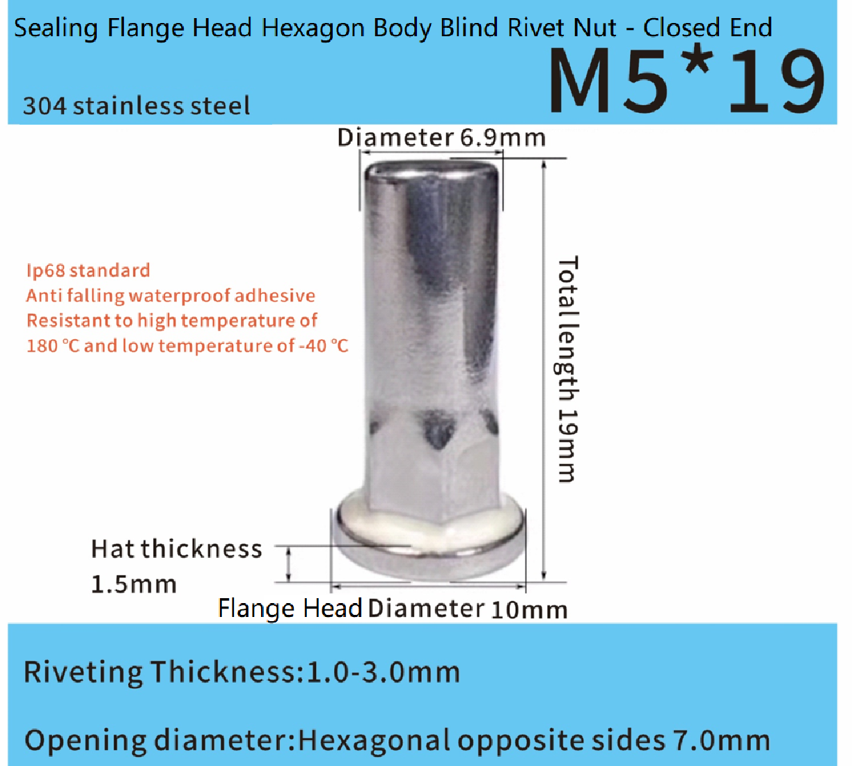Adhesive-Sealed Flat Head Part-Hex Blind Rivet Nut M5 x 19mm – Automotive Grade Adhesive-Sealed Flat Head Part-Hex Blind Rivet Nut M5 x 19mm – Automotive Grade