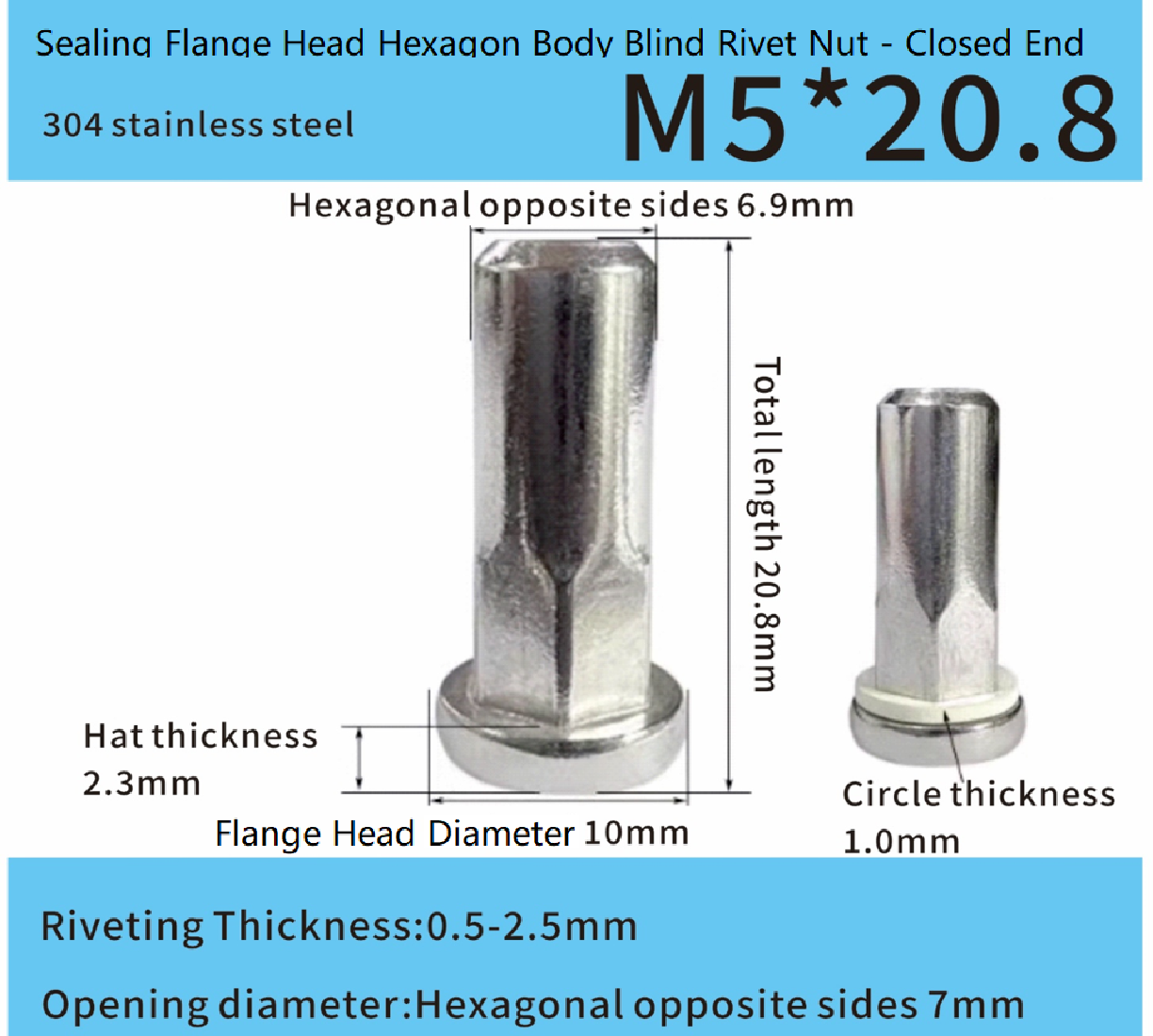 Adhesive-White Sealed Flat Head Part-Hex Blind Rivet Nut Adhesive-White Sealed Flat Head Part-Hex Blind Rivet Nut