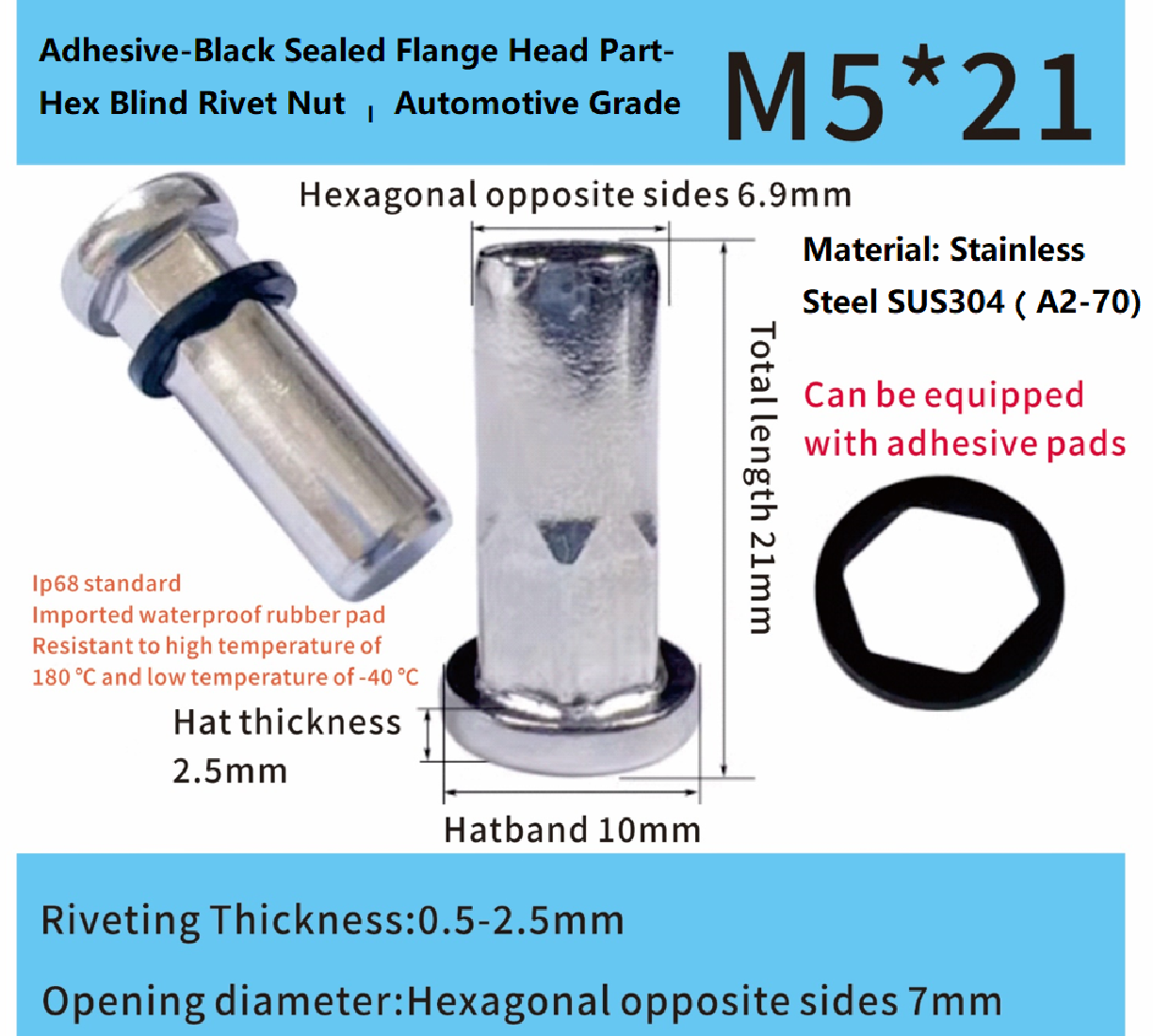 Adhesive- Sealed Flat Head Part-Hex Blind Rivet Nut Adhesive- Sealed Flat Head Part-Hex Blind Rivet Nut