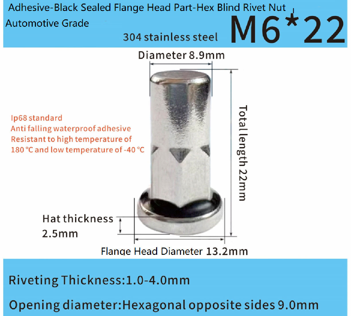 Adhesive-Black Sealed Flat Head Part-Hex Blind Rivet Nut Adhesive-Black Sealed Flat Head Part-Hex Blind Rivet Nut