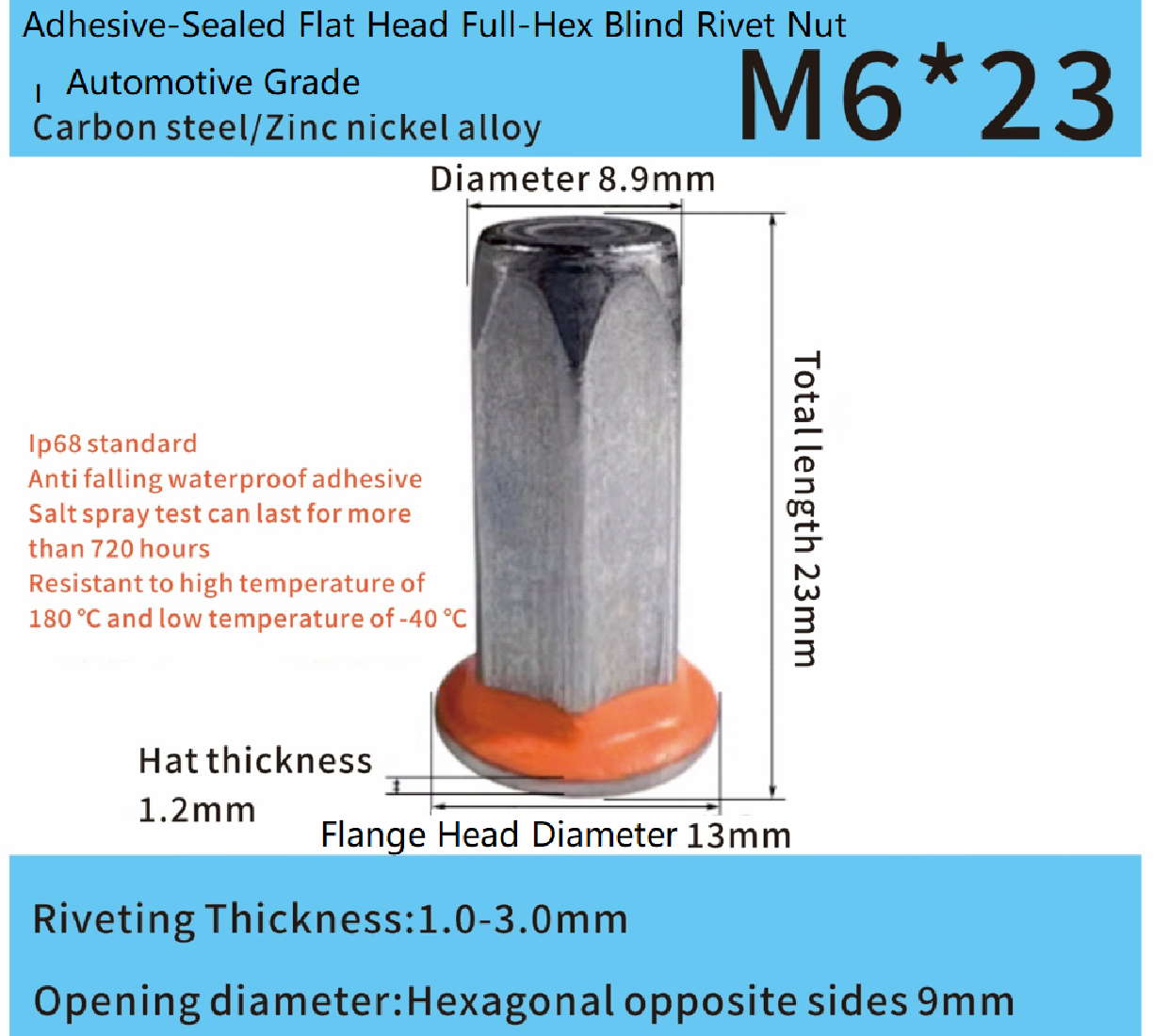 Adhesive- Sealed Flat Head Part-Hex Blind Rivet Nut Adhesive- Sealed Flat Head Part-Hex Blind Rivet Nut