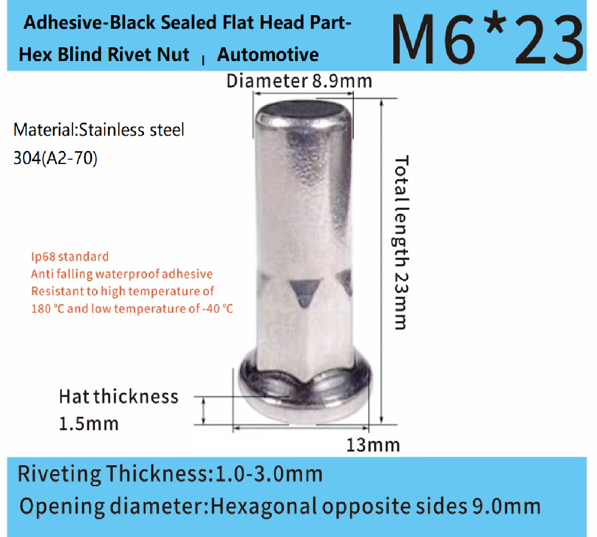 Stainlesss Adhesive- Sealed Flat Head Part-Hex Blind Rivet Nut Stainlesss Adhesive- Sealed Flat Head Part-Hex Blind Rivet Nut