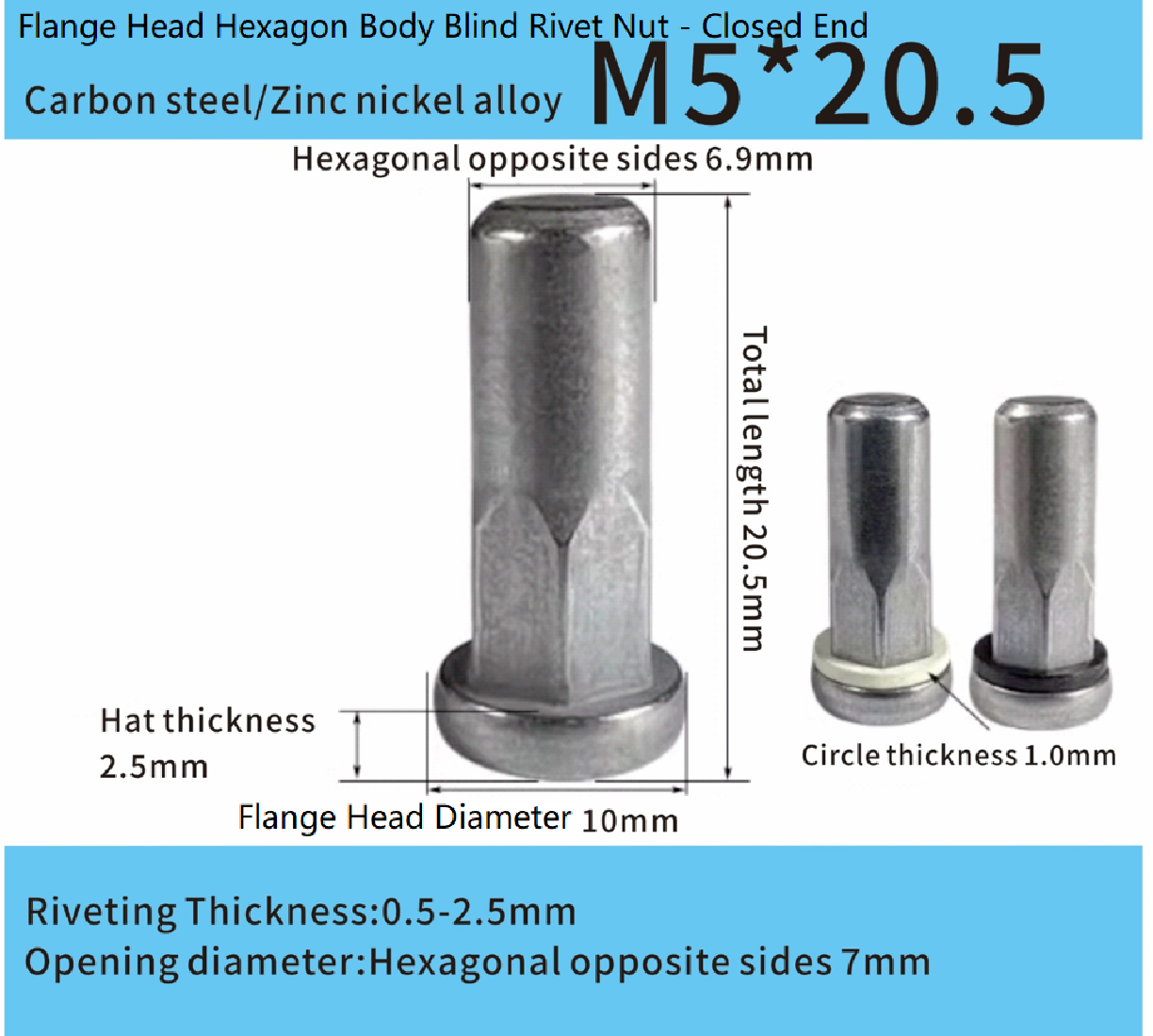 Steel Adhesive-Sealed Flat Head Half-Hex Blind Rivet Nut Steel Adhesive-Sealed Flat Head Half-Hex Blind Rivet Nut