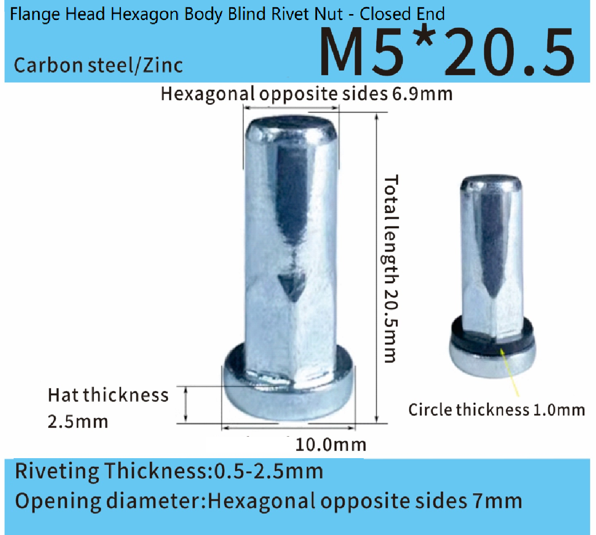 Steel Adhesive-Black Sealed Flat Head Half-Hex Blind Rivet Nut Steel Adhesive-Black Sealed Flat Head Half-Hex Blind Rivet Nut