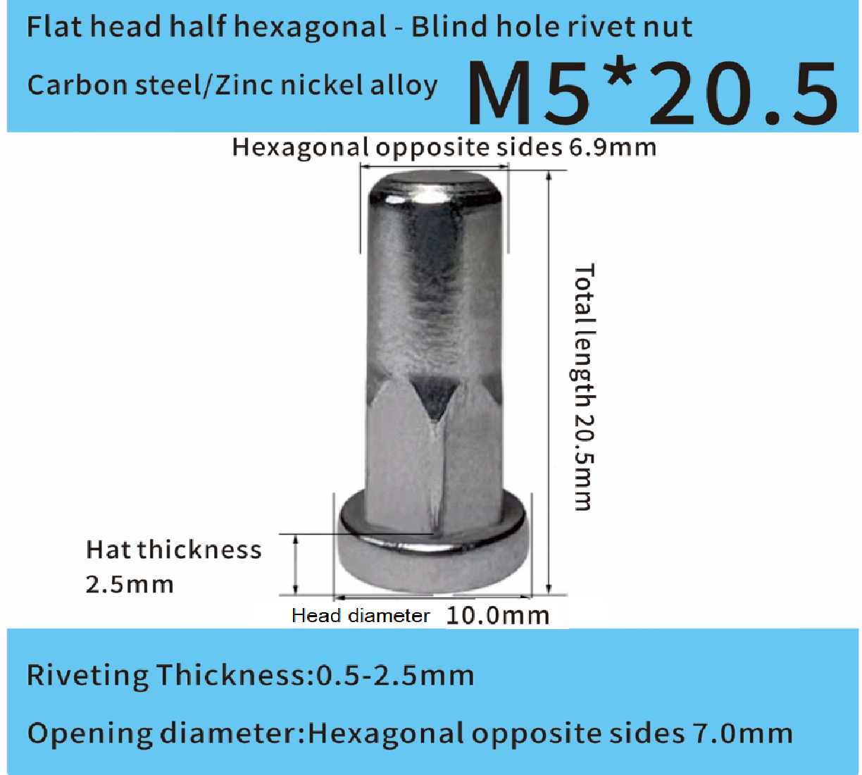 Steel Adhesive-Sealed Flat Head Half-Hex Blind Rivet Nut Steel Adhesive-Sealed Flat Head Half-Hex Blind Rivet Nut