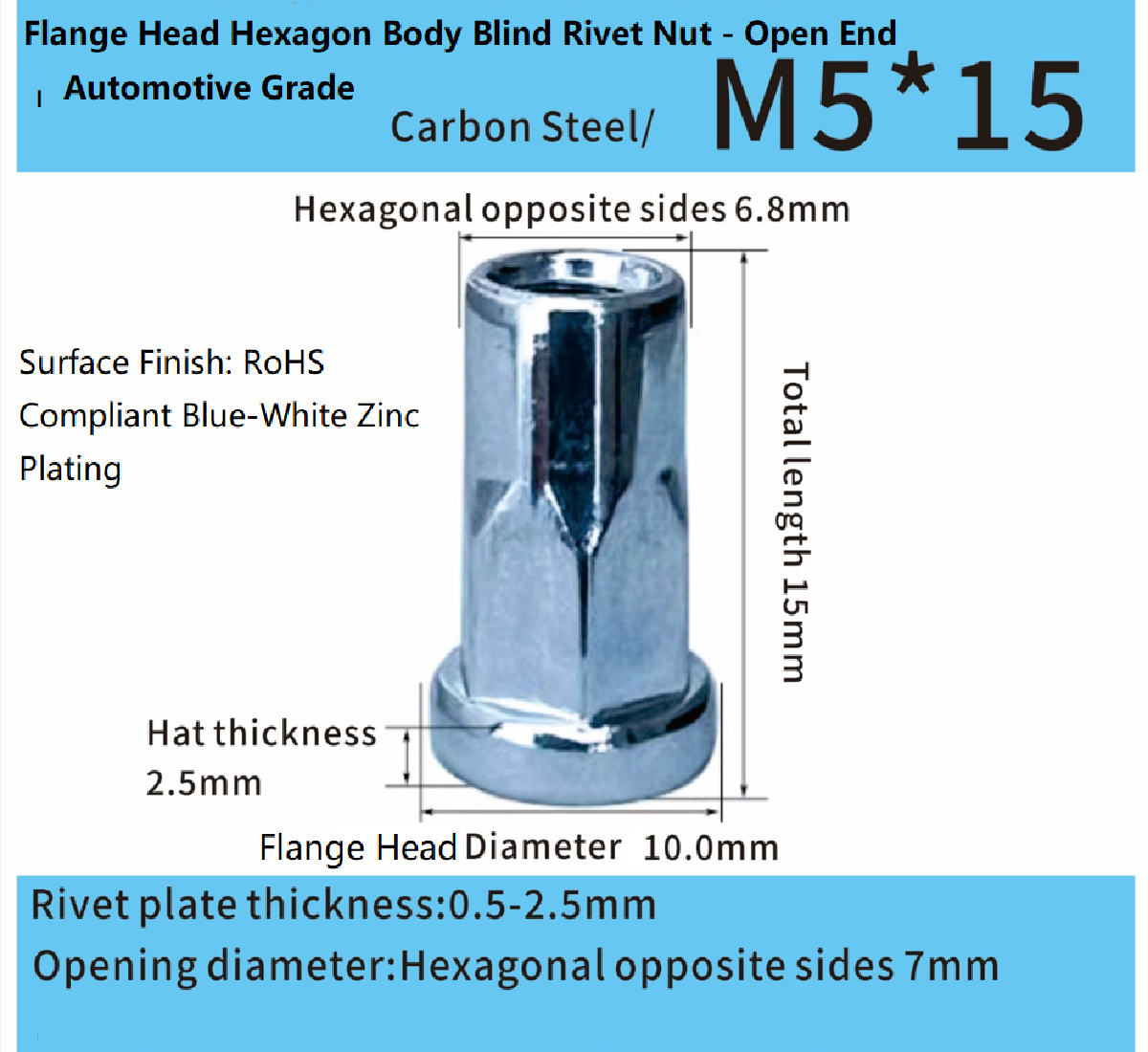 Flange Head Hexagon Body Blind Rivet Nut - Open End Flange Head Hexagon Body Blind Rivet Nut - Open End