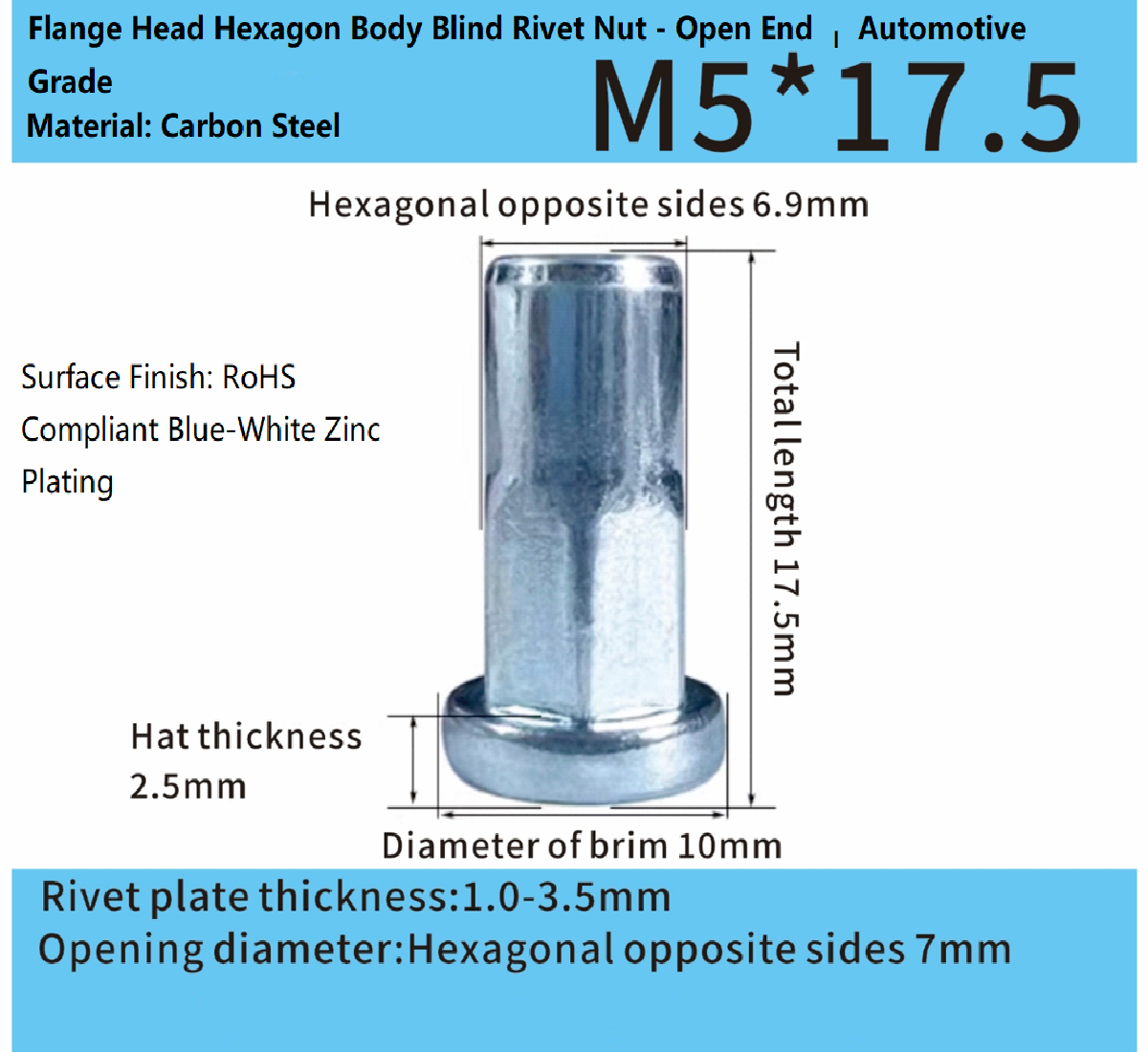 Flange Head Hexagon Body Blind Rivet Nut - Open End Flange Head Hexagon Body Blind Rivet Nut - Open End