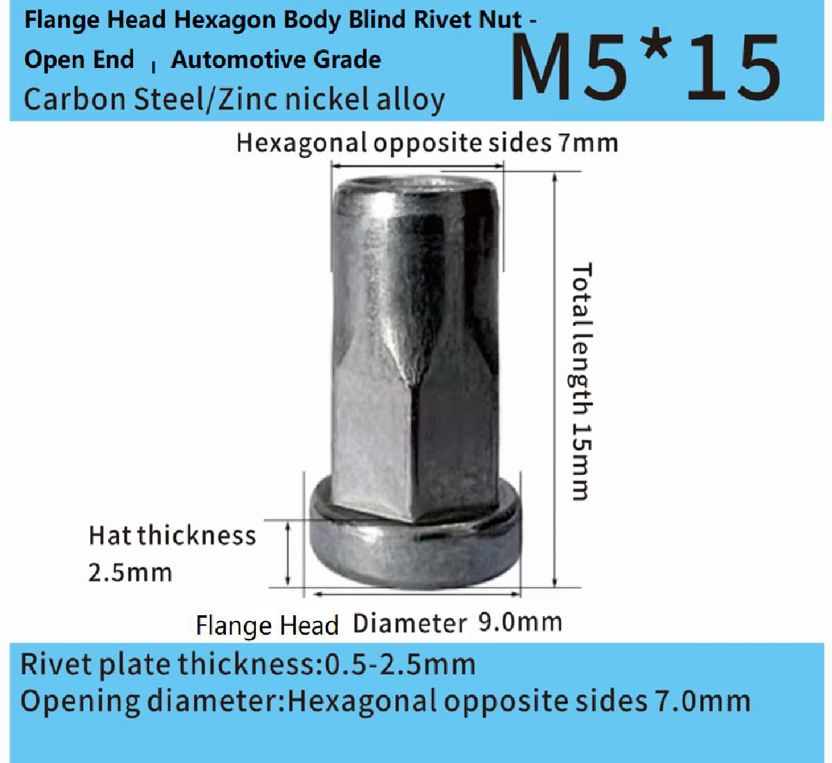 Flange Head Hexagon Body Blind Rivet Nut - Open End Flange Head Hexagon Body Blind Rivet Nut - Open End
