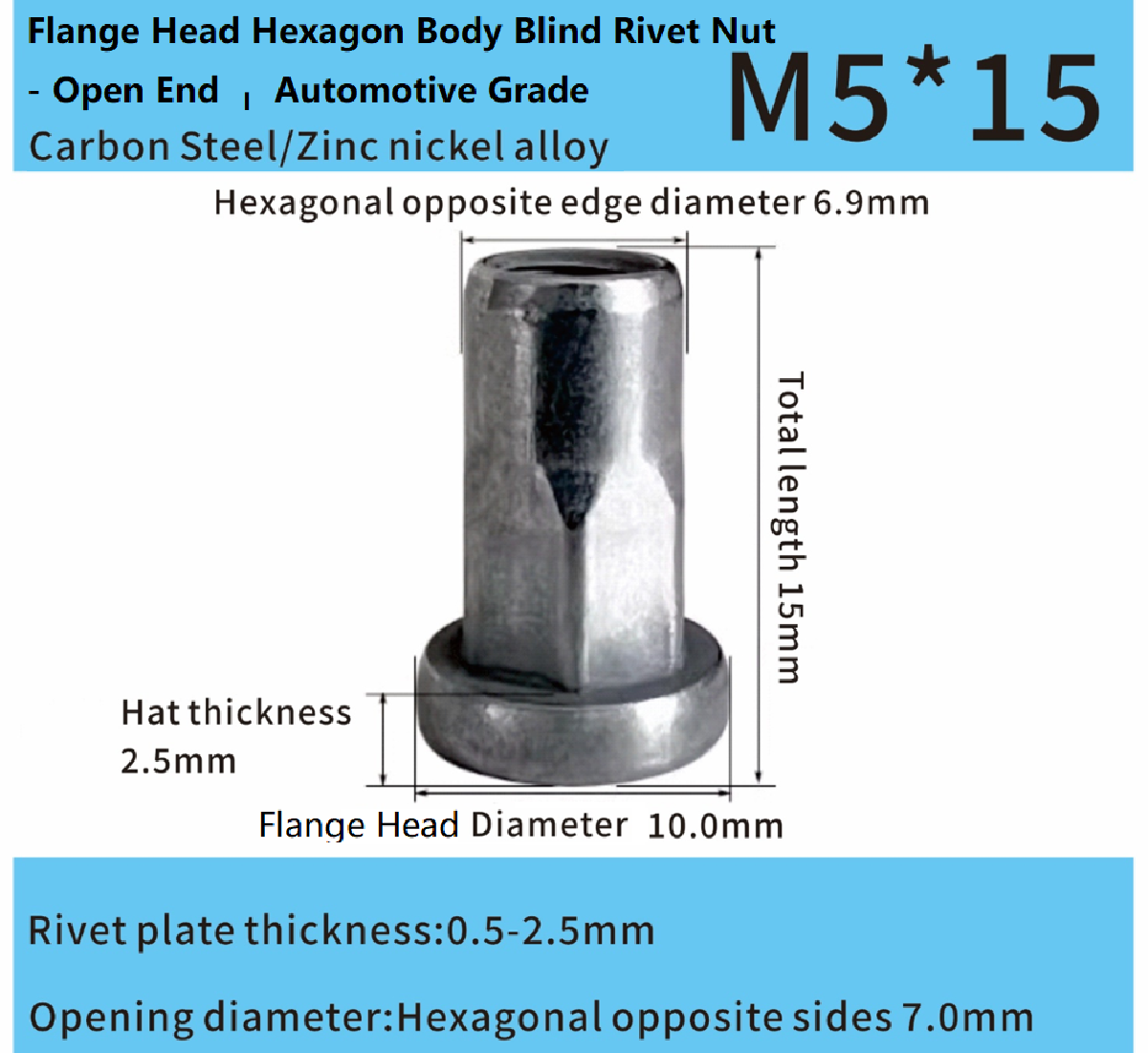 Flange Head Hexagon Body Blind Rivet Nut - Open End Flange Head Hexagon Body Blind Rivet Nut - Open End