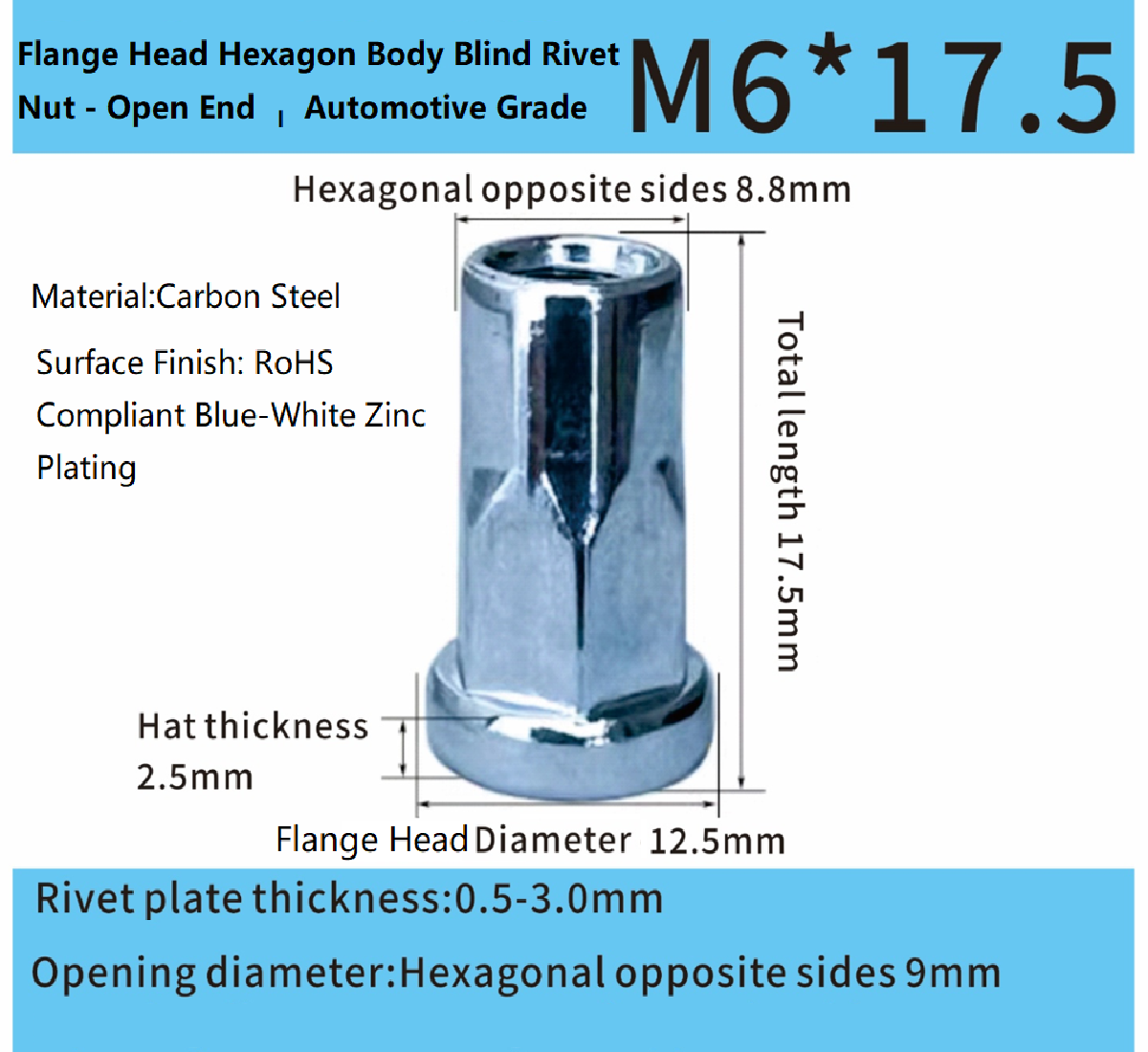 Flange Head Hexagon Body Blind Rivet Nut - Open End Flange Head Hexagon Body Blind Rivet Nut - Open End