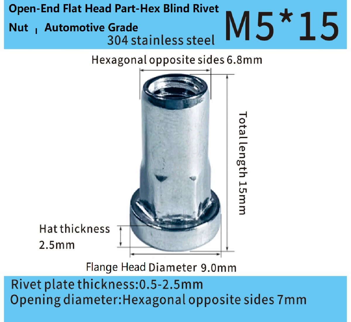 Stainless Steel Open-End Flat Head Part-Hex Rivet Nut – Automotive Grade Stainless Steel Open-End Flat Head Part-Hex Rivet Nut – Automotive Grade
