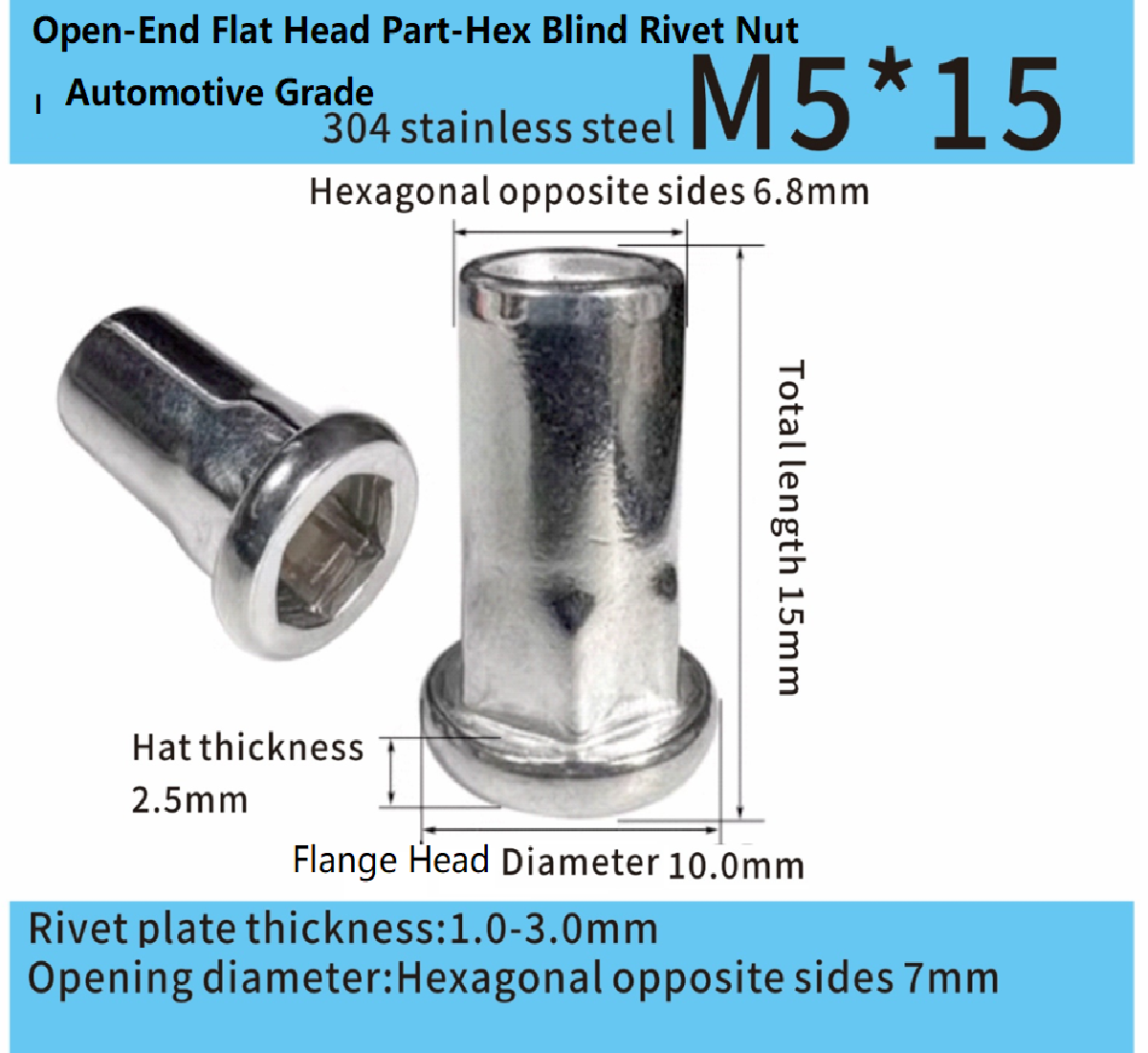 Open-End Flat Head Part-Hex Rivet Nut – Automotive Grade Open-End Flat Head Part-Hex Rivet Nut – Automotive Grade