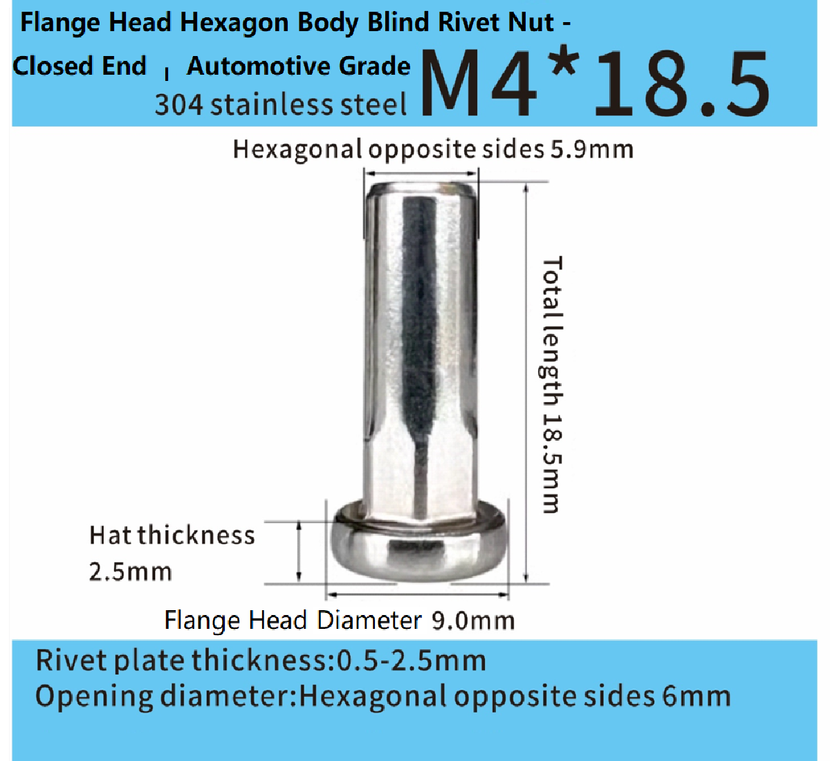 Stainless Steel M4x18.5mm Flange Head Hexagon Body Blind Rivet Nut - Closed End – Automotive Grade Stainless Steel M4x18.5mm Flange Head Hexagon Body Blind Rivet Nut - Closed End – Automotive Grade