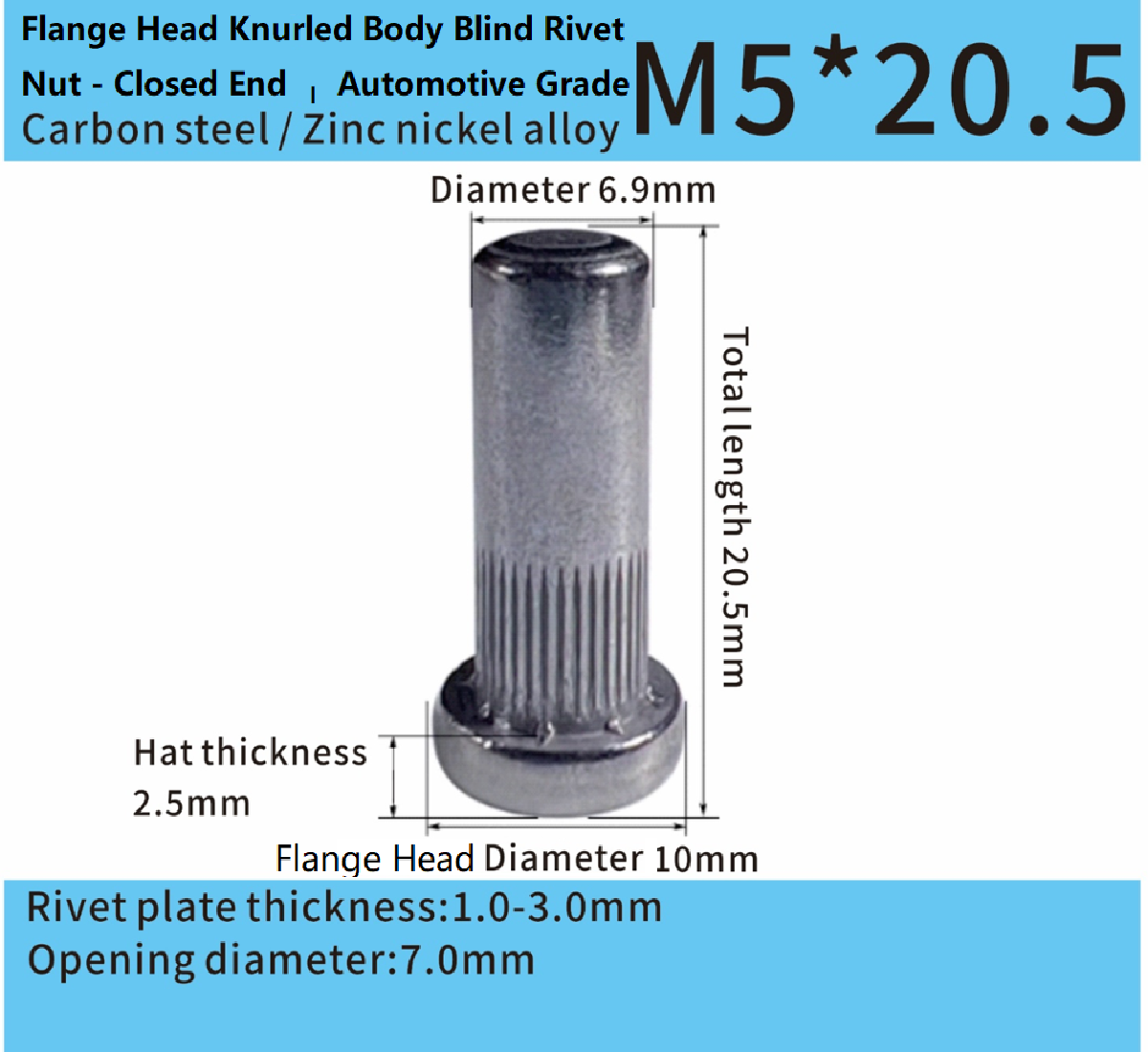 Flange Head Knurled Body Blind Rivet Nut - Closed End – Automotive Grade Flange Head Knurled Body Blind Rivet Nut - Closed End – Automotive Grade
