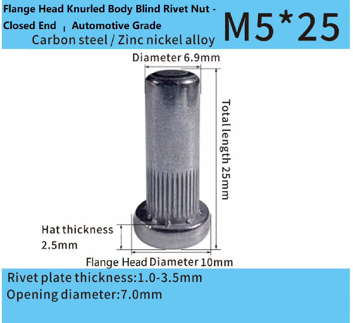 Flange Head Knurled Body Blind Rivet Nut - Closed End – Automotive Grade Flange Head Knurled Body Blind Rivet Nut - Closed End – Automotive Grade