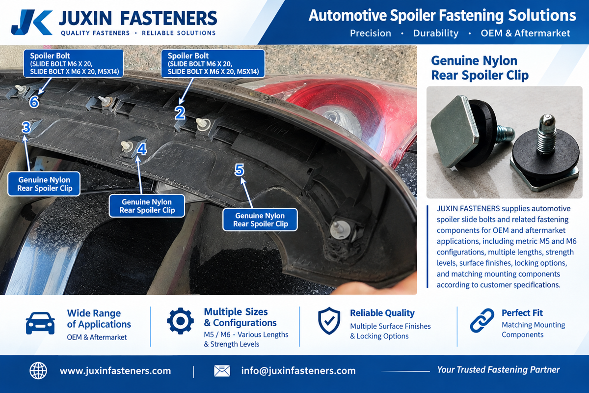 Automotive Rear Spoiler Fastening Components: Spoiler Bolts and Rear Spoiler Clips Automotive Rear Spoiler Fastening Components: Spoiler Bolts and Rear Spoiler Clips