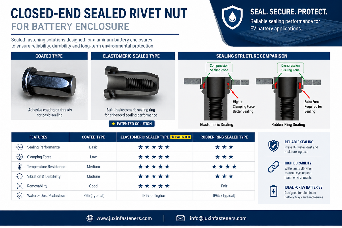Closed End Sealing Blind Rivet Nuts for EV Battery Enclosures | Waterproof Threaded Inserts Closed End Sealing Blind Rivet Nuts for EV Battery Enclosures | Waterproof Threaded Inserts