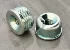 JX-21JG195-M8-D23.3-H15-ST, Carbon steel electroplated environmental protection ROHS color zinc knurled round nuts lighting nuts, pipe fitting nuts