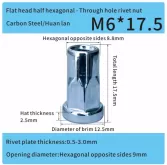 steel zinc thickness flat head part hexagonal m6 rivet nut