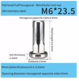 high head closed end stainless steel part hexagonal rivet nut m6