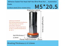 Adhesive-Sealed Flat Head Half-Hex Blind Rivet Nut M5 x 20.5 – Automotive Grade