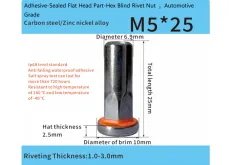 Adhesive-Sealed Flat Head Half-Hex Blind Rivet Nut – Automotive Grade