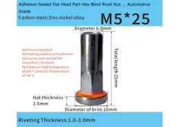 Adhesive-Sealed Flat Head Half-Hex Blind Rivet Nut – Automotive Grade
