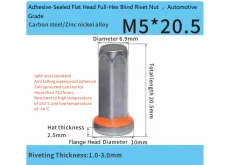 Adhesive-Sealed Flat Head Full-Hex Blind Rivet Nut M5 x 20.5mm – Automotive Grade