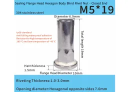 Adhesive-Sealed Flat Head Part-Hex Blind Rivet Nut M5 x 19mm – Automotive Grade