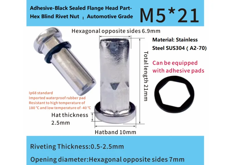 Adhesive- Sealed Flat Head Part-Hex Blind Rivet Nut