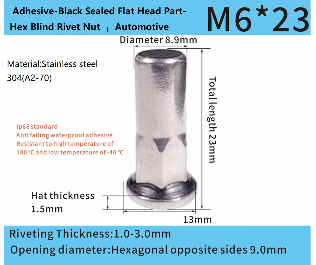 Stainlesss Adhesive- Sealed Flat Head Part-Hex Blind Rivet Nut