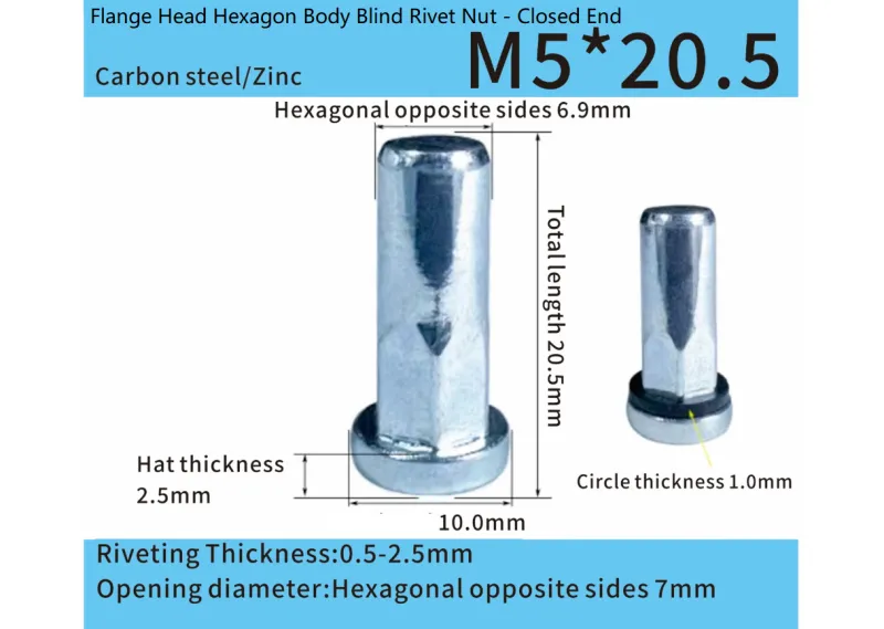 Steel Adhesive-Black Sealed Flat Head Half-Hex Blind Rivet Nut