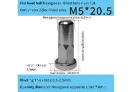 Steel Adhesive-Sealed Flat Head Half-Hex Blind Rivet Nut