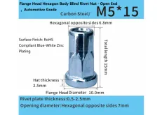 Flange Head Hexagon Body Blind Rivet Nut - Open End