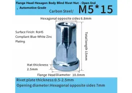Flange Head Hexagon Body Blind Rivet Nut - Open End