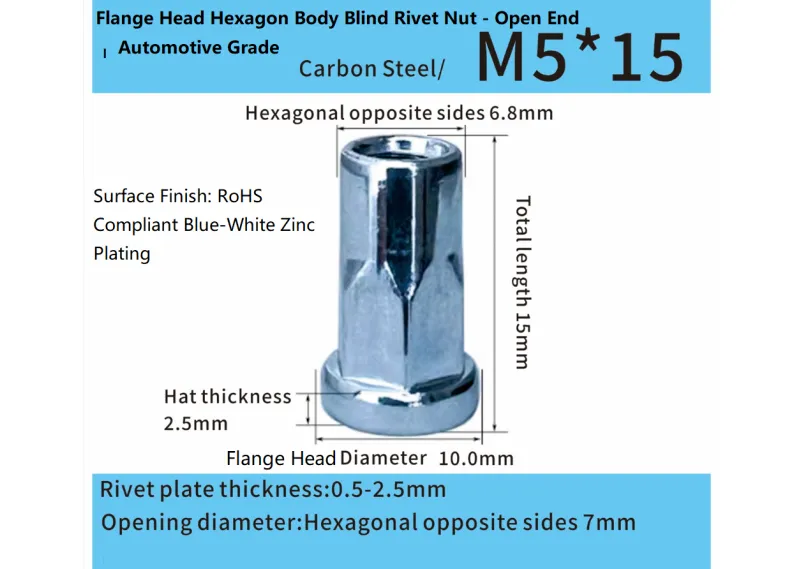 Flange Head Hexagon Body Blind Rivet Nut - Open End