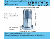Flange Head Hexagon Body Blind Rivet Nut - Open End