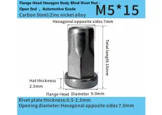 Flange Head Hexagon Body Blind Rivet Nut - Open End