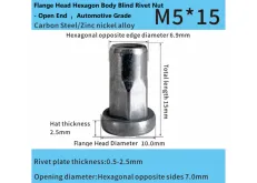 Flange Head Hexagon Body Blind Rivet Nut - Open End