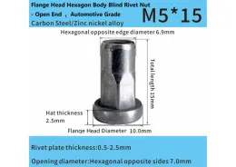 Flange Head Hexagon Body Blind Rivet Nut - Open End