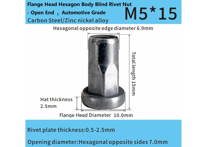 Flange Head Hexagon Body Blind Rivet Nut - Open End