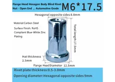 Flange Head Hexagon Body Blind Rivet Nut - Open End