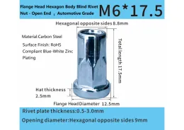 Flange Head Hexagon Body Blind Rivet Nut - Open End