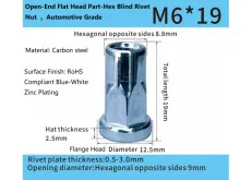 Flange Head Hexagon Body Blind Rivet Nut - Open End