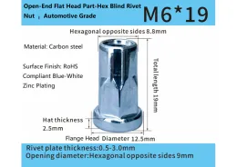 Flange Head Hexagon Body Blind Rivet Nut - Open End