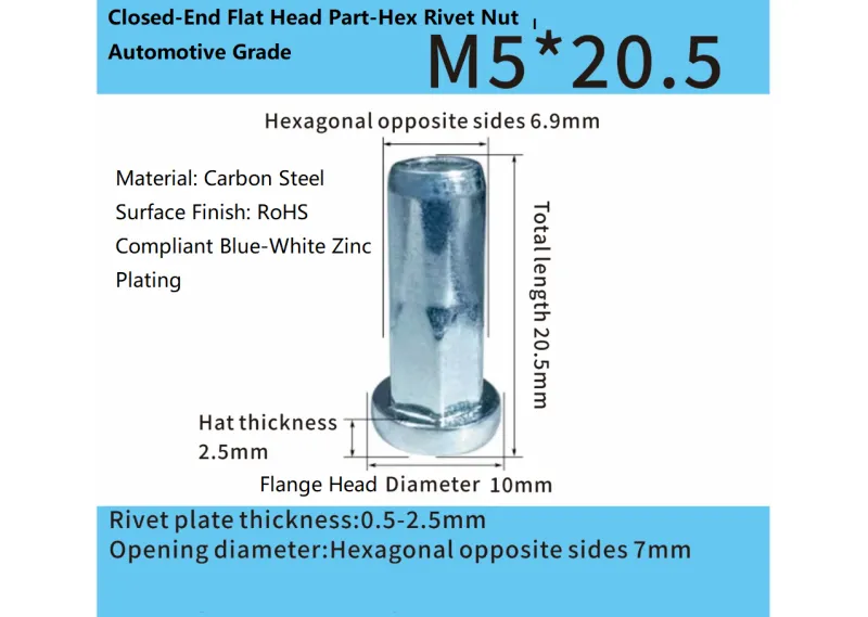 Close-End Flat Head Part-Hex Rivet Nut – Automotive Grade