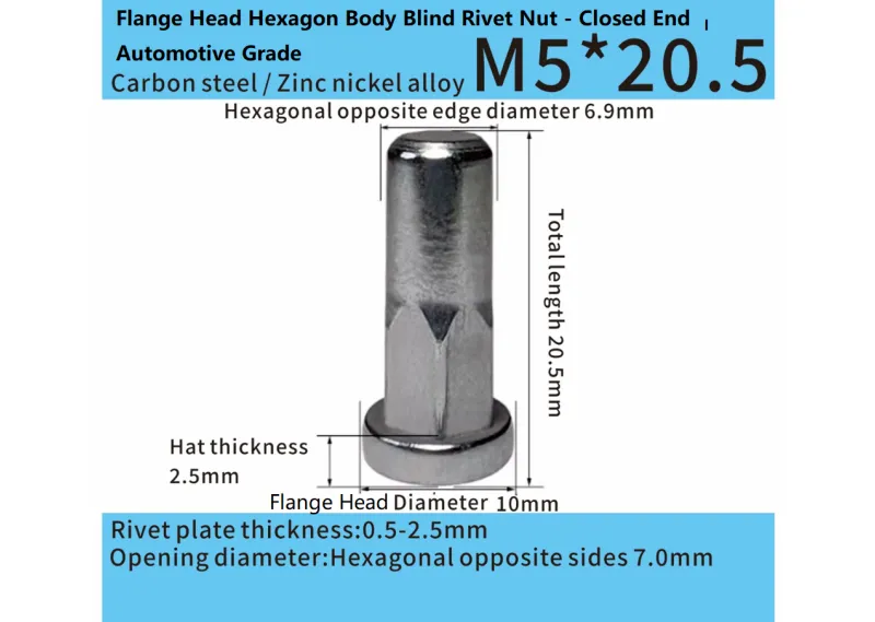 Steel Flange Head Hexagon Body Blind Rivet Nut - Closed End – Automotive Grade