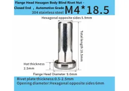 Stainless Steel M4x18.5mm  Flange Head Hexagon Body Blind Rivet Nut - Closed End – Automotive Grade
